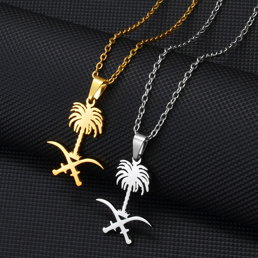 Two necklaces with Saudi Arabia national emblem pendants