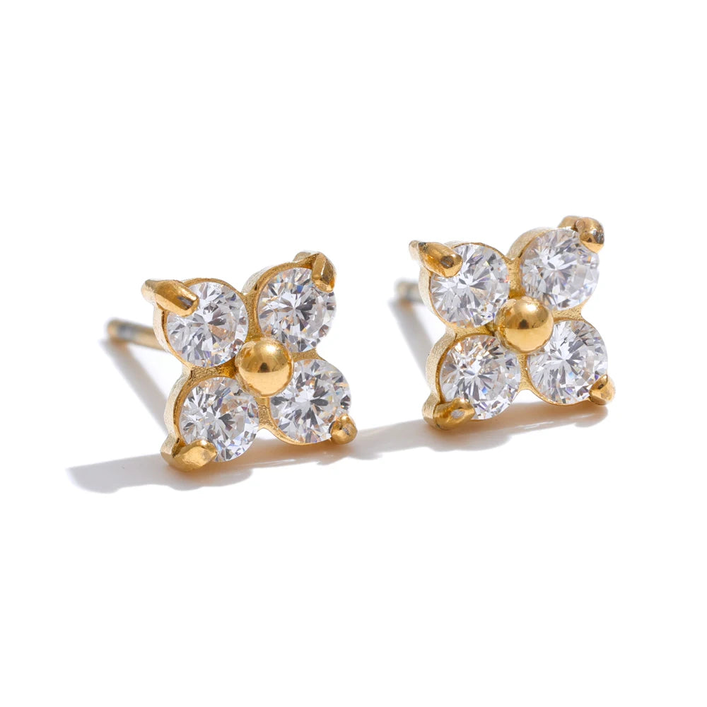 Gold flower earrings, crystal studs, dainty jewelry
