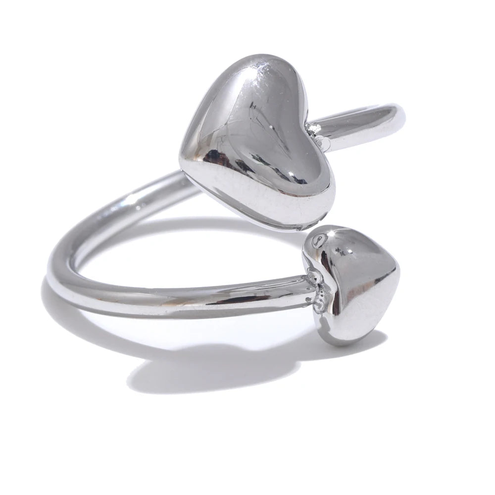 Silver plated double heart ring