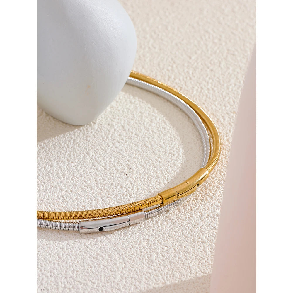 Two-tone snake chain necklaces, stainless steel, trendy jewelry