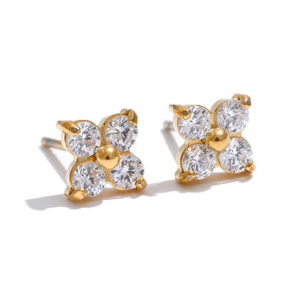 Dainty flower earrings with clear crystal accents"