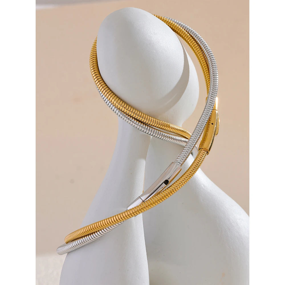 Modern gold and silver snake chain necklaces, minimalist style