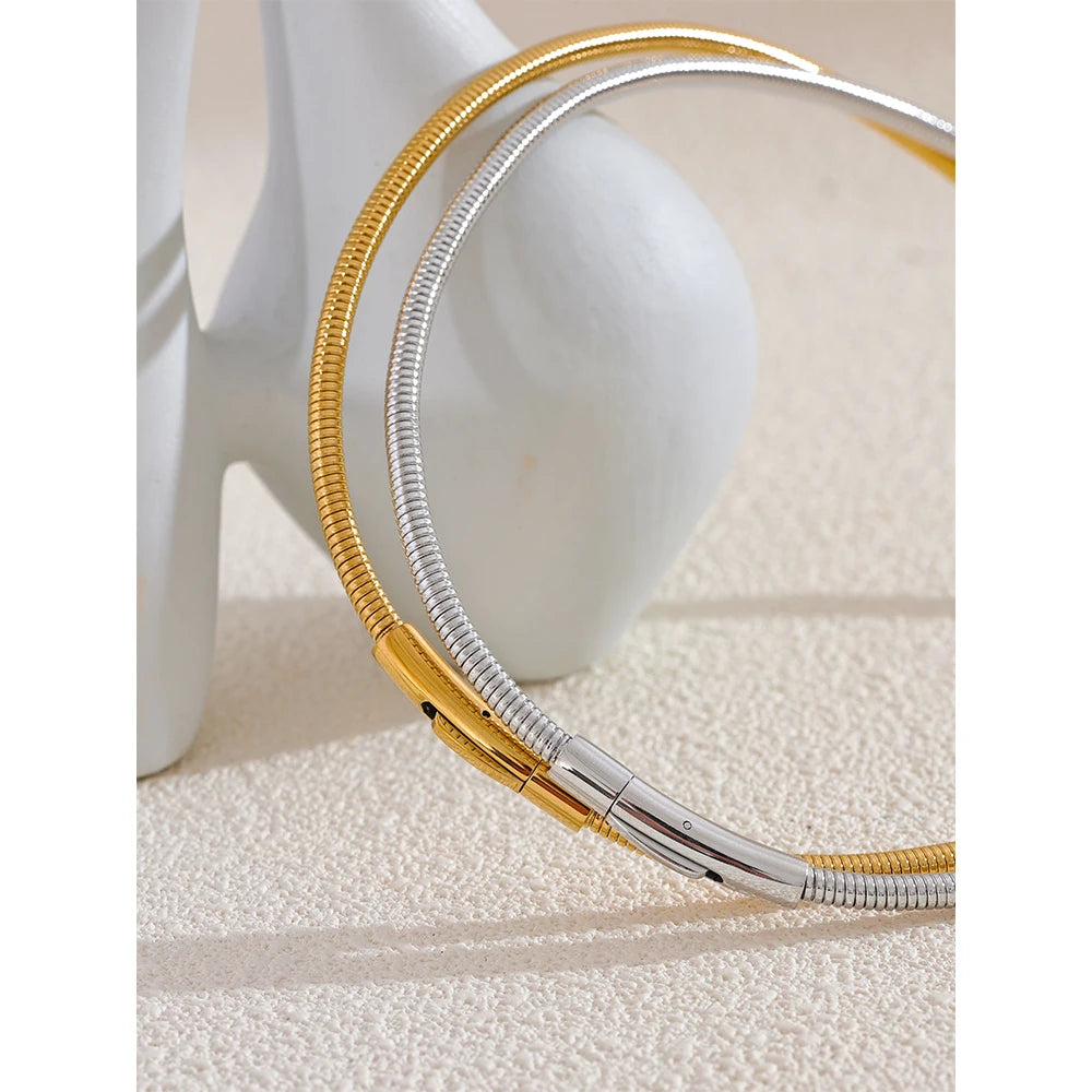 Gold and silver snake chain necklaces, layered fashion jewelry